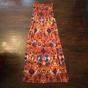 Rue 21 Boho Festival Strapless Tie dye maxi dress bright bold size medium